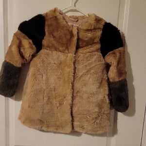 ZARA Girls' Faux Fur Patchwork Coat - Tan & Black